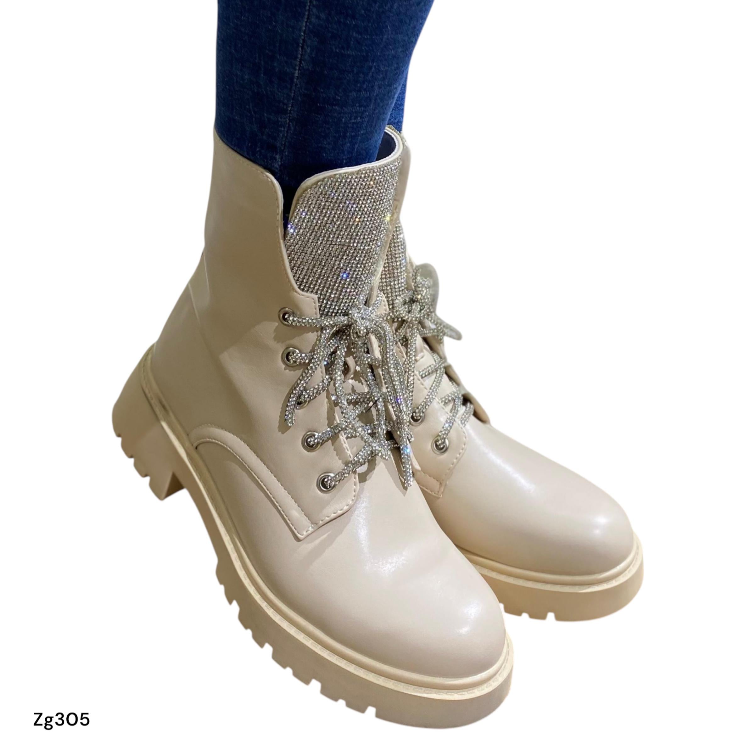 Botin beige detalle cordones plateado brillantes suela 4cm 9510A C-36